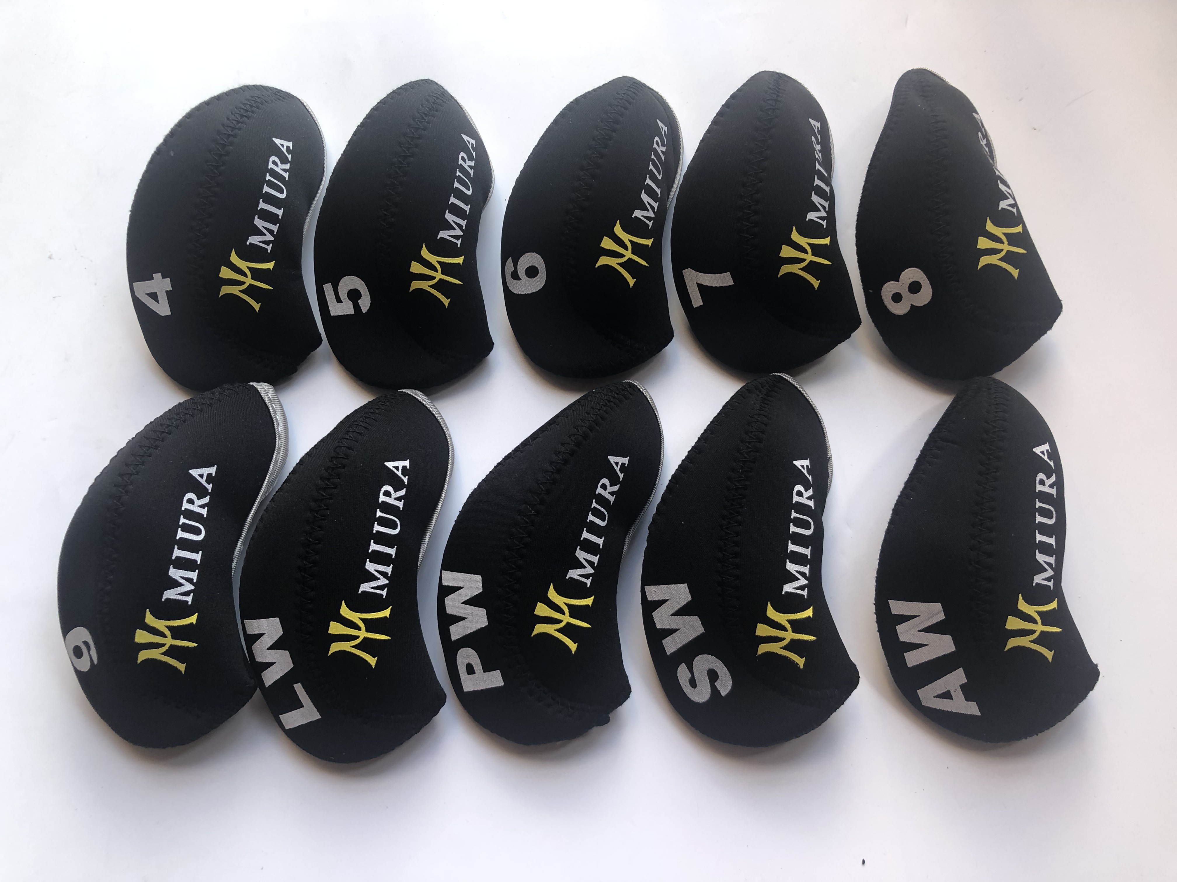 

10PCS Golf Iron Headcovers for Miura Club Head Covers Caps 4-LW Black&Black R/H