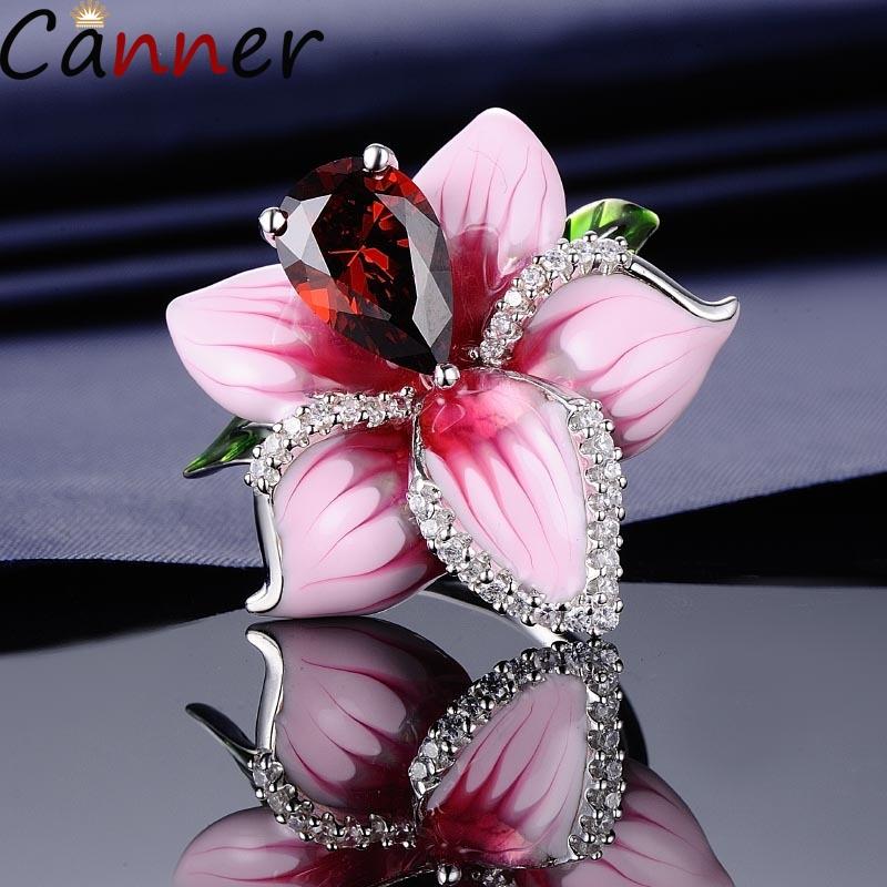 

Wedding Rings CANNER Elegant Crystal For Women Dazzling Big Flower Ring CZ Zircon Rhinestone Engagement Jewelry Gifts F40