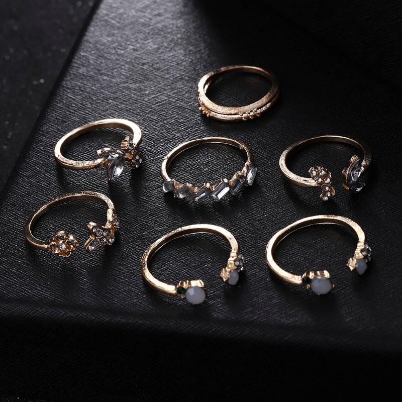 Cluster Rings Fashion Temperament Street Pography Jewelry Ring Butterfly Flower Wedding Opening Adjustable Joint 7 Piece Set-image-704537277