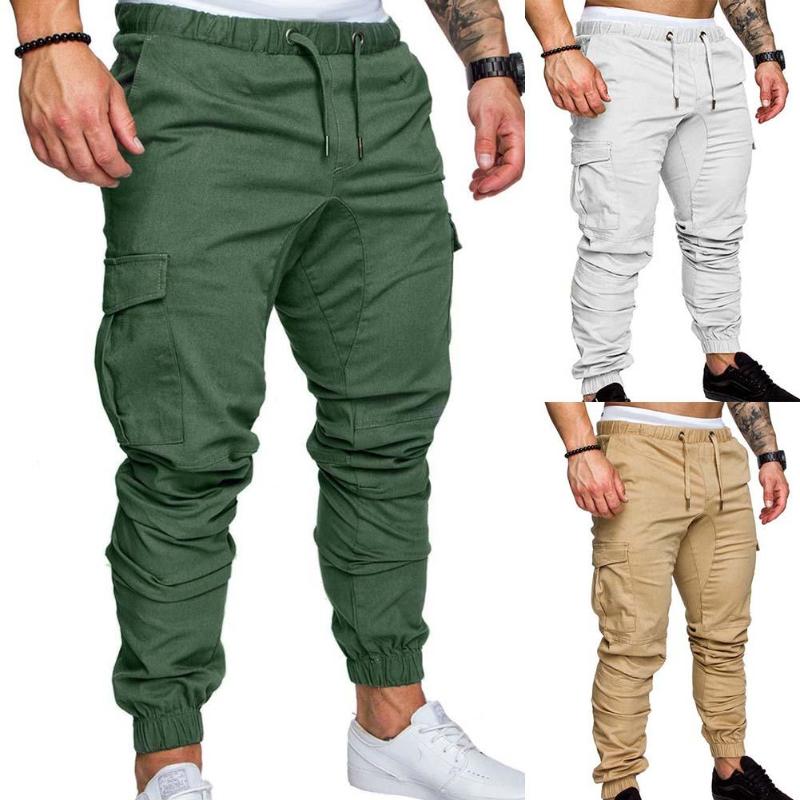 

Men's Pants Plus Size Fashion Men Solid Color Multi Drawstring Ankle Tie Ripped Harajuku Sweatpants Cargo Pencil Long Trousers, Black