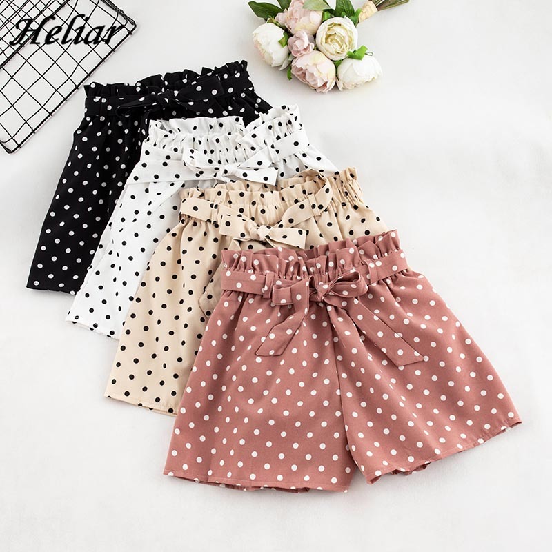 

Polka Dots Shorts Femme Solid Lady Short Bow Knot Panties Elastic Beach With Belts Summer 210518, White2