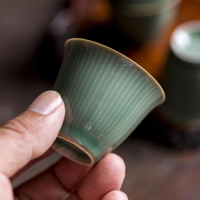 

Cups & Saucers 2Pcs/lot Celadon Teacup Ceramic Chinese Tea Cup Set Teaware Bowl For Ceremony Vintage Green Stripe Coffee Mugs