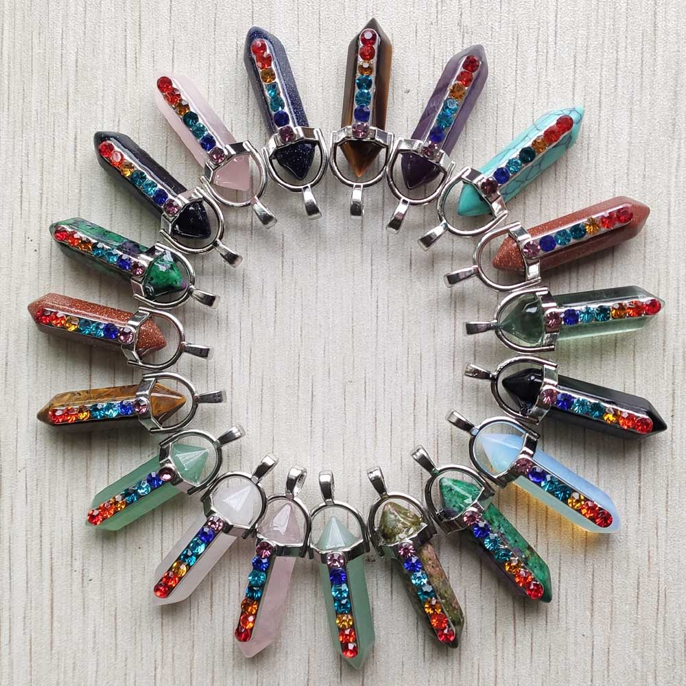 

Natural Stone 7 Chakra Reiki Pillar Point Charms Pendulum Pendant for Jewelry Making Wholesale
