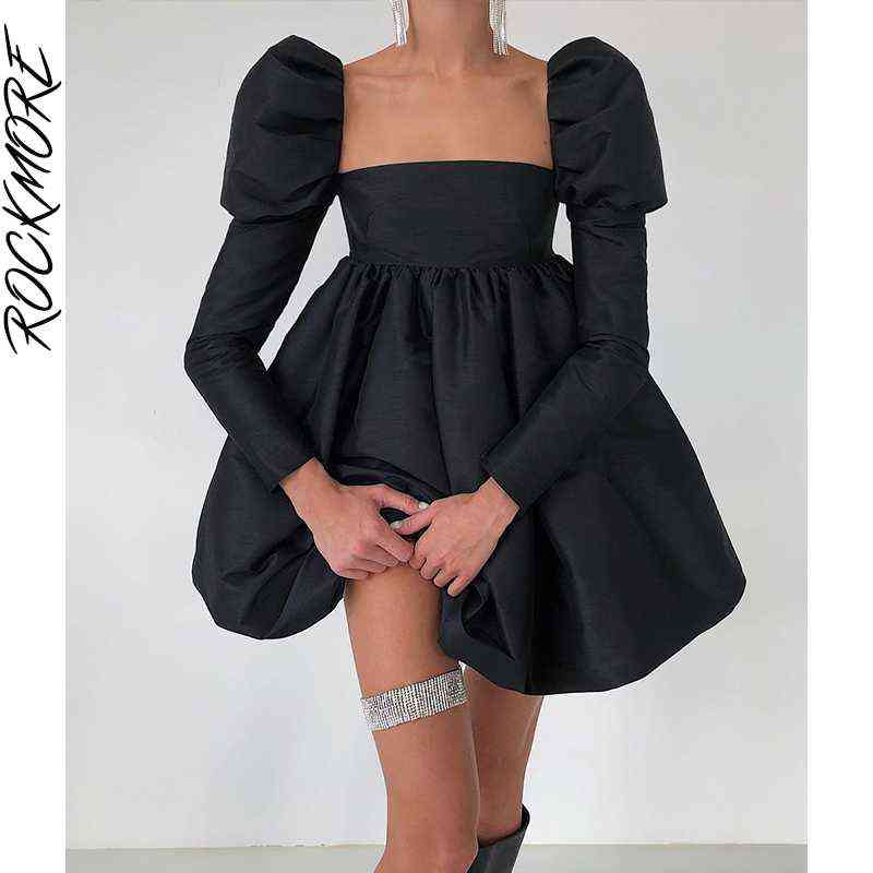 

Rockmore Elegant Party Dress For Women Sexy Backless Mini Dress Long Sleeve Pleated Ball Gown Puffy Dresses y2k Streetwear Black G1214