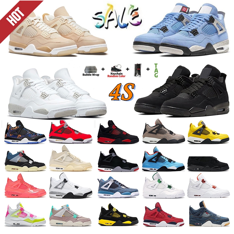 

2022 Designer Jumpman 4 4s Basketball Shoes Leather White Oreo University Blue lightning Bred Shimmer Union Black Cat Sail Fire red mens Trainers Sneakers