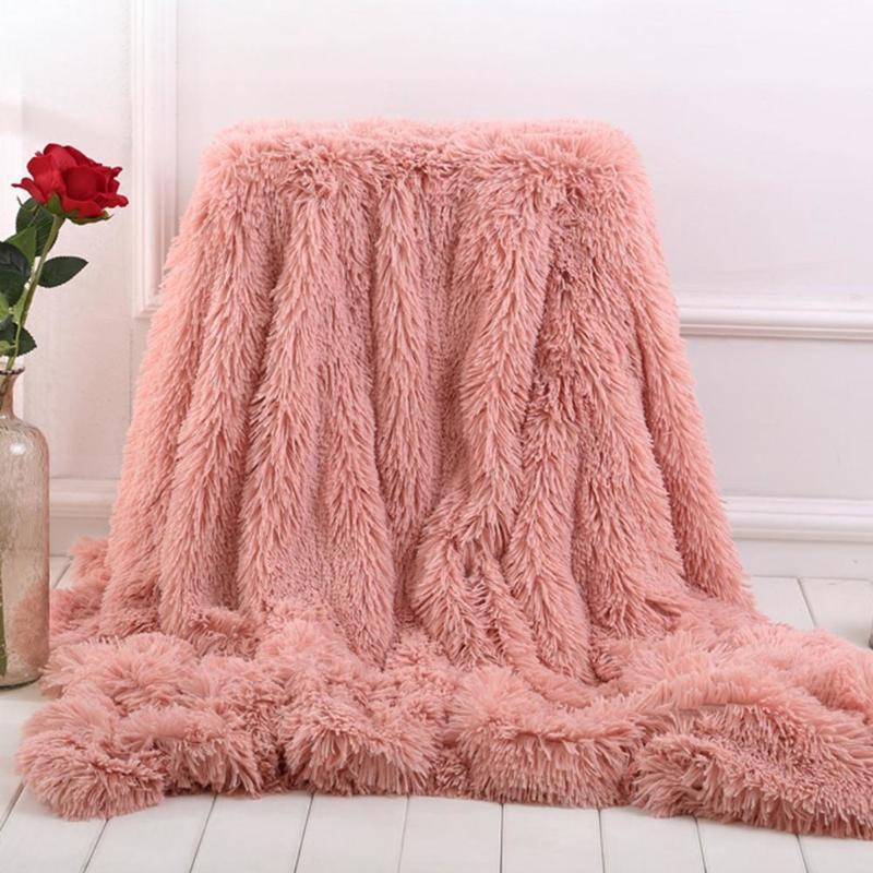 

Blankets Soft Wool Flannel Covers For Fur Beds Of Fake Mink Bid Sofa Cover Solid Colour Winter Quilts Blanket