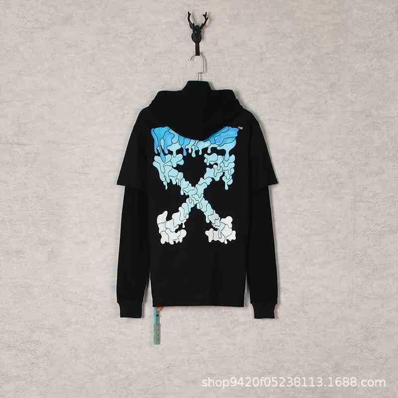 

hoodies2021 autumn and winter new high-quality off blue melting arrow fake two-piece Hooded Sweater batch, Black