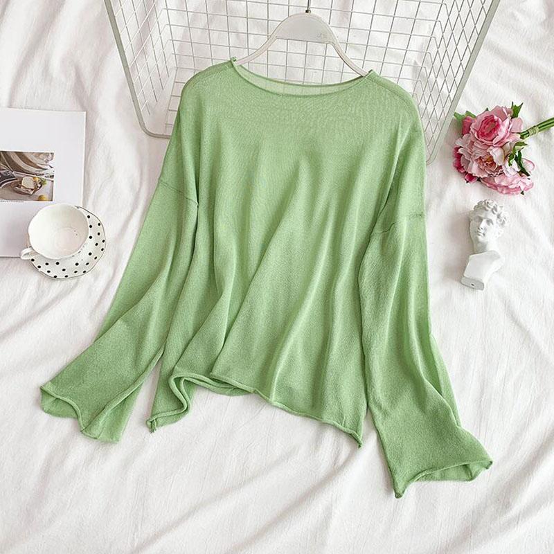 

Women's Sweaters 2021 Summer Women Knit Air-conditioning Shirt Candy-Color Long-sleeved Female Sun Protection Aacc1, Photo color