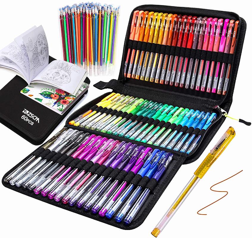 

Gel Pens For Adult Coloring Books, Glitter Neon Set Include 60 Colors Marker Pens, Matching Color Refills