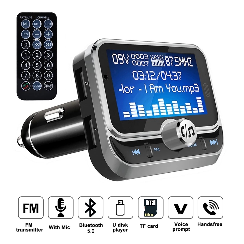 

Creative Car FM Transmitter Kit With Remote Control 1.8" LCD Bluetooth MP3 Player Dual USB Auto Charger Handsfree Modulator