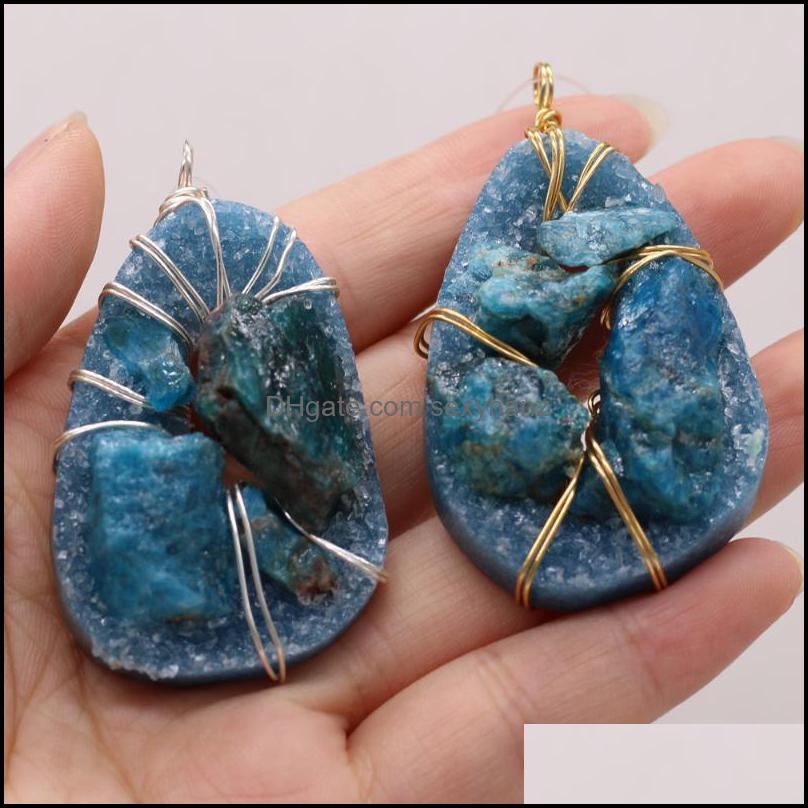 

Findings & Components Charms Small Pendant Natural Stone Irregar Shape Blue Crystal Bud For Jewelry Making Necklace Eardrop Aessorie 35X55Mm