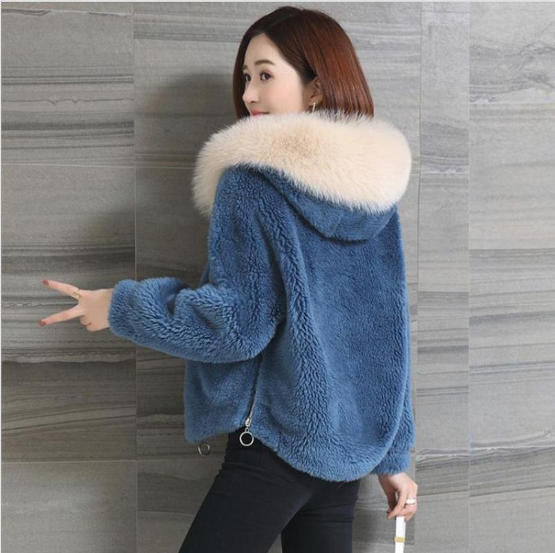 

Women' Leather & Faux 2021 Womens Winter Autumn Fake Sheep Fur Jakets Short Section Xs/3Xl Female Coats Hooded Man-Made Outwears K1108, Beige
