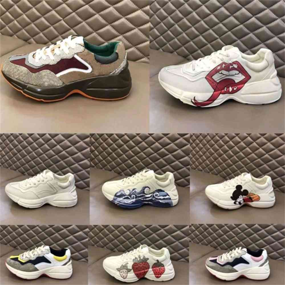 

Rhyton Designer Shoes Luxury Vintage Sneakers Platform Trainers Strawberry Wave Mouth Trainer Dad Sneaker Tiger Web Print Shoe Wi sportsking, Color 1