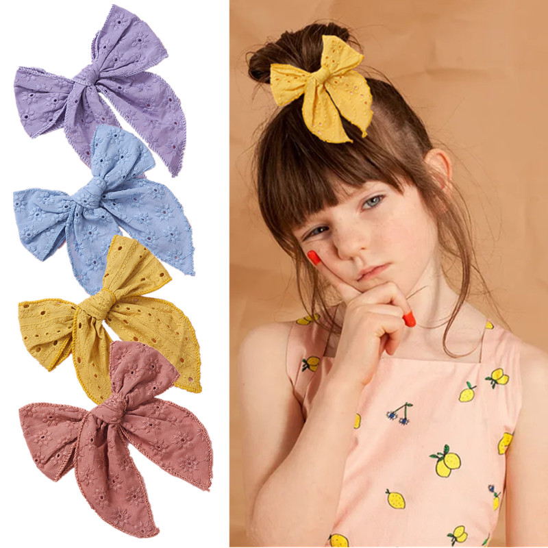 

Girls Embroider Lace Large Hair Bow With Clips Hairpins Nylon Hair Bands for Kids Children Hairclips Toddler Barrettes Headwear, Mixed color