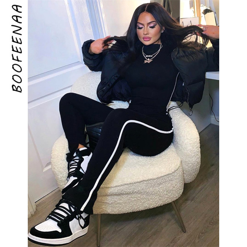

BOOFEENAA Active Wear Jumpsuits for Women 2021 Fall Winter Sexy One Piece Outfit Long Sleeve Romper Bodycon Tracksuit C16-CI29, Black