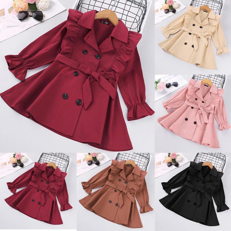 

Coat Girls Trench Solid Double-breasted Belt Childrens Jacket Fur Collar Pink Windbreaker For Winter 2-6 Years, Blue;gray
