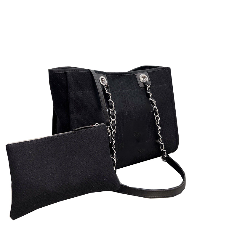 

Womens Canvas Collection Beach Shopping Bags Silver Chain Shoulder Genuine Leather Top Handle Totes France Lady Letter Luxury Designer Handbags 33*26cm/38*30cm, 33x26cm black