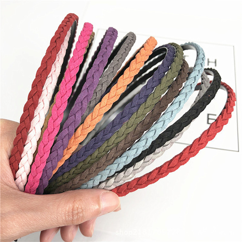 

12 Color Braided Twist Leather Hairband Handmade 5mm Solid Thin Headband Bohemian Headwrap Hair Accessories For Women Girls, Silver