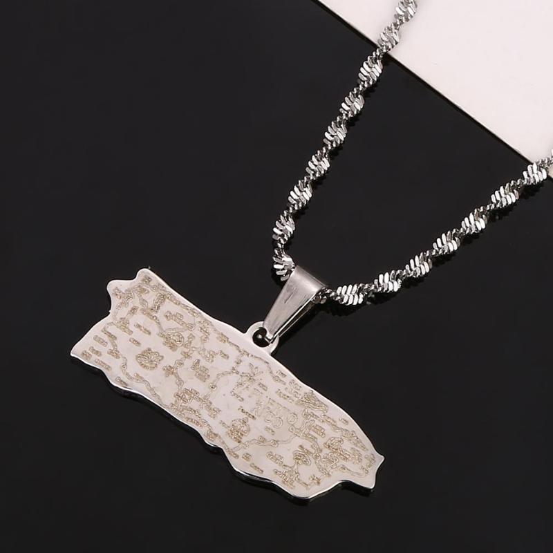 

Pendant Necklaces Stainless Steel Silver Color Puerto Rico Map Ricans Chain Jewelry