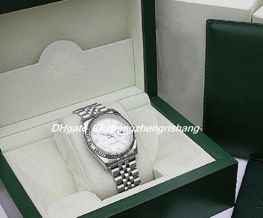 

Christmas Gift MENS Watch Automatic Movement 36MM MENS SS/18K WHITE GOLD SILVER ROMAN DATE JUST #116234 ENGRAVINGS with original box, Slivery;brown