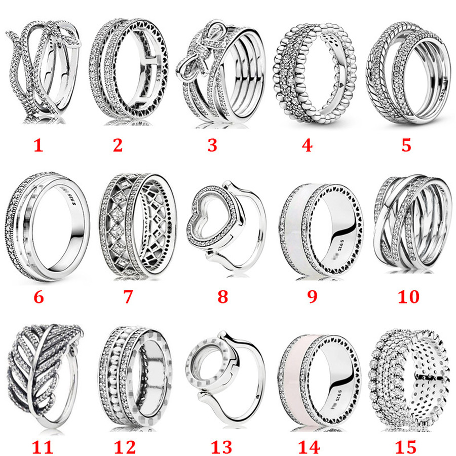 

Designer Jewelry 925 Silver Wedding Ring Bead fit Pandora Snake Bone Chain Ring Shiny Heart Flow Cubic Zirconia Diamonds European Style Ring, Slivery;golden