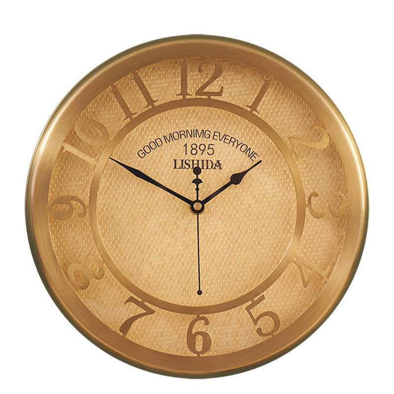 

American Luxury Gold Wall Clock Metal Living Room Silent Retro Creative Watches Home Decor Clocks Mechanism Decoration