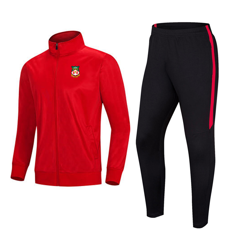 

Logo Custom Wrexham Football Club Men's Running Sets Kids Tracksuit Home Kits Long Sleeve Football Training Set Soccer Jersey Pants, Black;blue