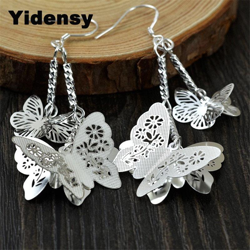 

Dangle & Chandelier Yidensy Fashion 3D Hollow Butterfly Earrings For Women Metal Silver Color Long Chain Drop Tassel Ear Jewelry Gifts