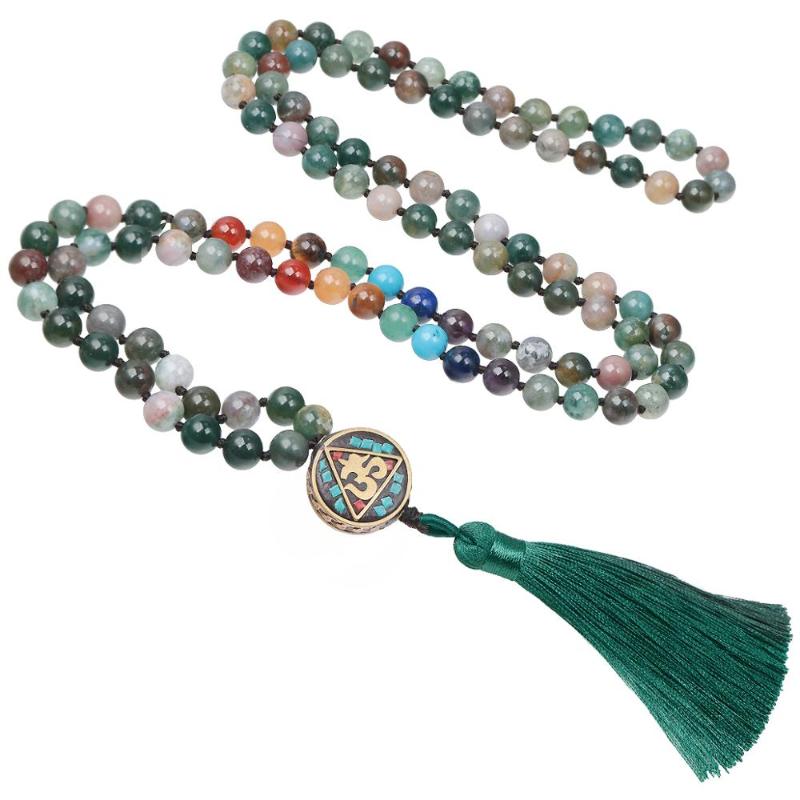 

Pendant Necklaces TUMBEELLUWA 7 Chakra Natural Gem Stone Long Necklace Reiki Tassel 8mm Crystal Beads Buddhism Rosary Jewelry