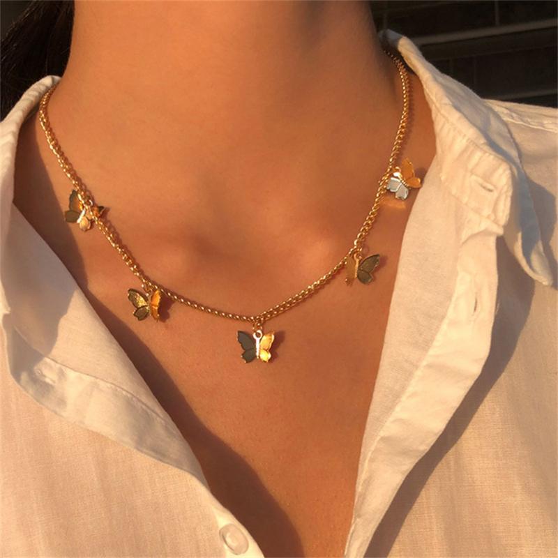 

Chokers Elegant Temperament Small Butterfly Double-Layer Necklace Ladies Casual Geometric Party Animal Jewelry