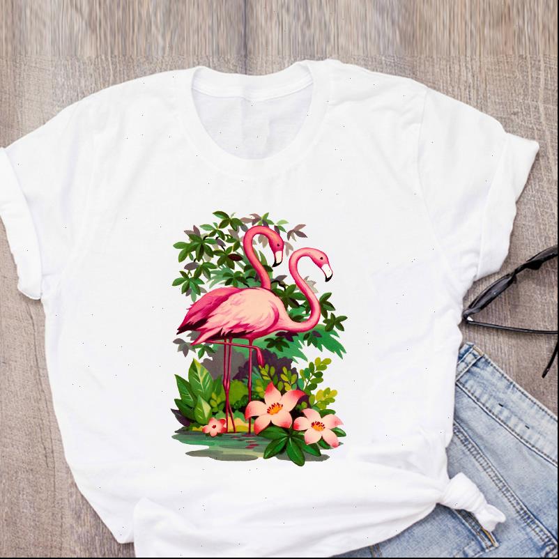 

women t shirts graphic cartoon flamingo floral flower beach summer shirt lady clothes womens clothing tee female, White