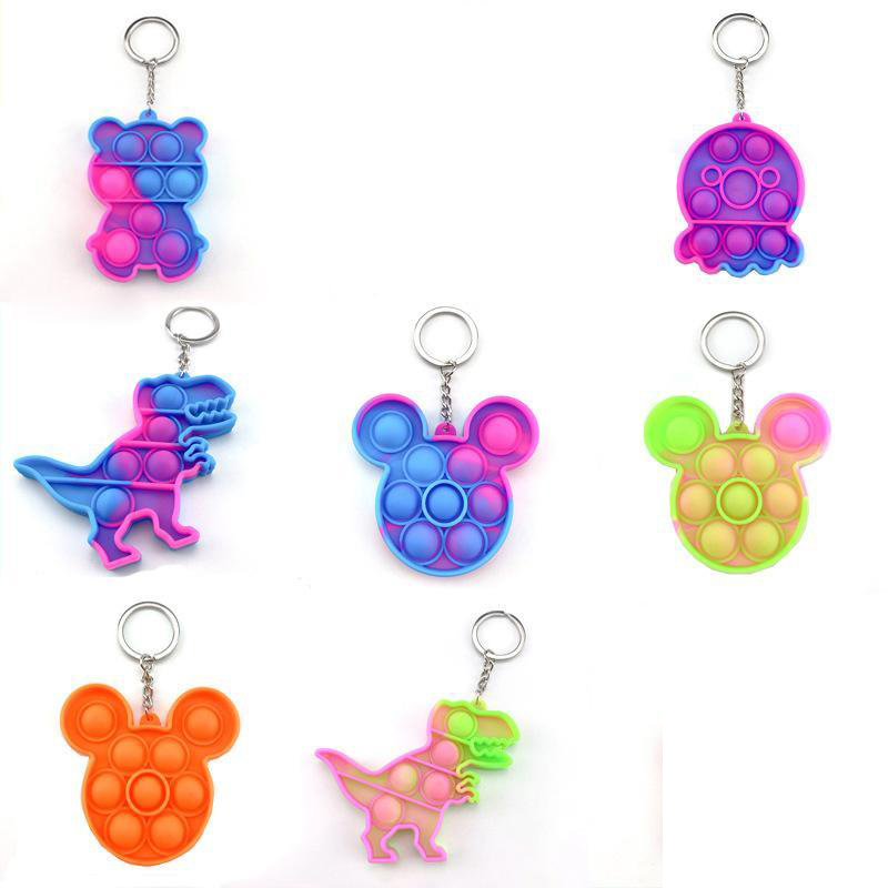 

Decompression Silicone Fidget Toy keychain Party Favor Simple Dimple Push Bubble It rainbow Toys key chain Anti Stress Bubbles Board keychains