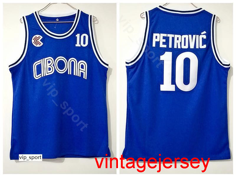 

Cibona Zagreb College Drazen Petrovic Jersey 10 Men Team Color Blue University Petrovic Basketball Jersey Uniform Breathable Good Quality Size -XXL