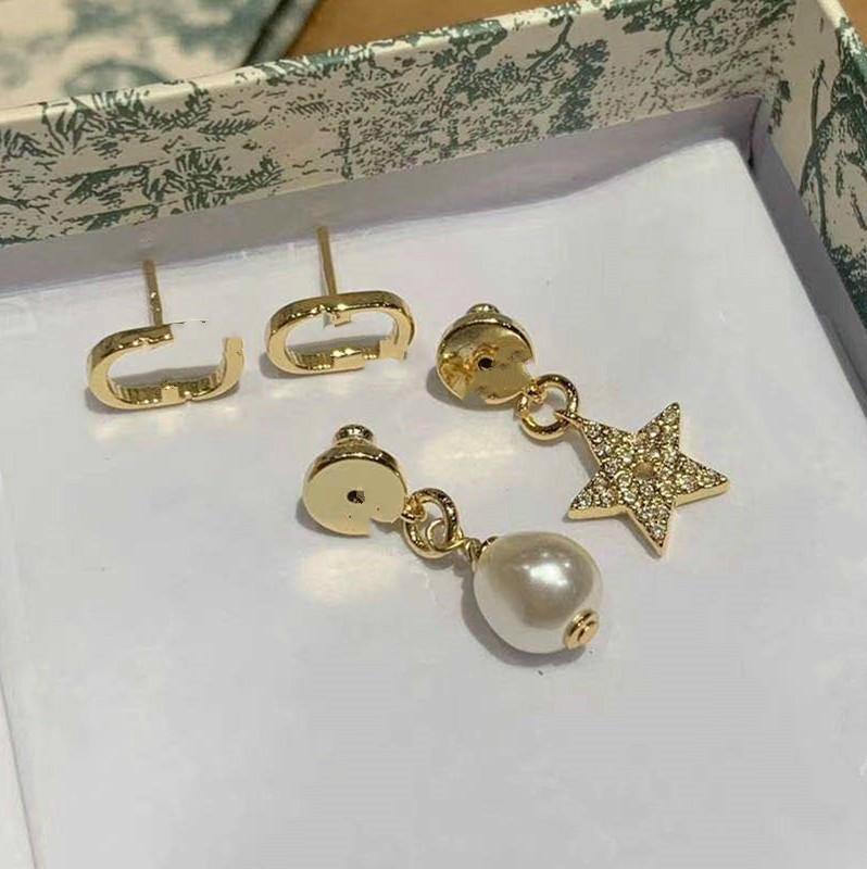 

letter star pearl earrings High version silver needle simple fashion Advanced Internet celebrity earrings, White