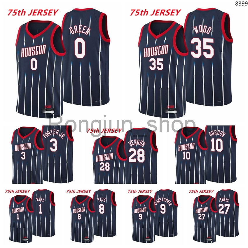 

2021-22 75th Anniversary Printed Mens Basketball Jalen Green Christian Wood John Wall Alperen Sengun Kevin Porter Jr. Theis Tate Gordon Jerseys