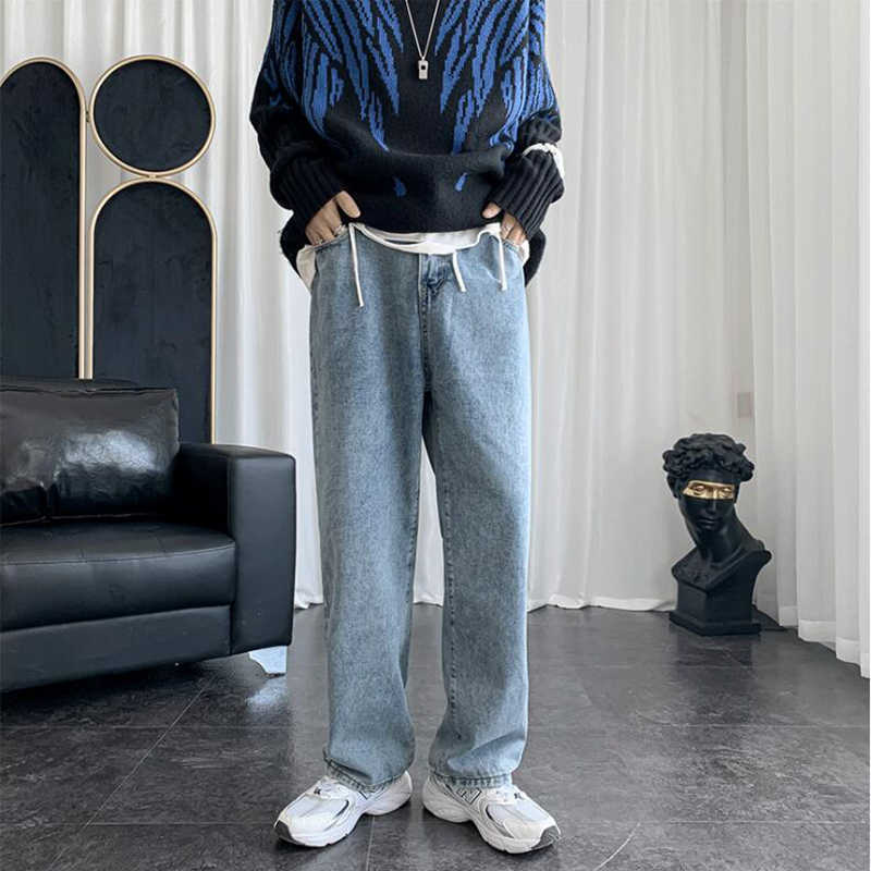 

Jeans Men's Fashion Brand Loose Trend Versatile Straight Tube Spring And Autumn Korean Leisure Wide Leg Pants Student Long Pants X0621, Blue