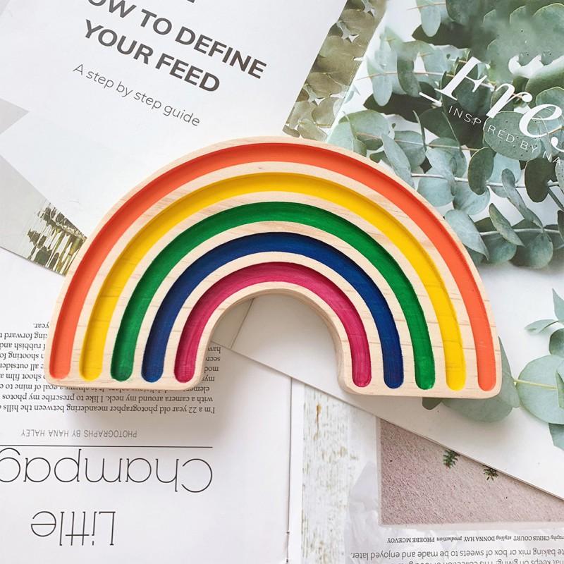 

Decorative Objects & Figurines Wooden Rainbow Ornament DIY Crafts Toy Building Blocks For Kids Nursery Room Decor Desktop Decoration Po Prop
