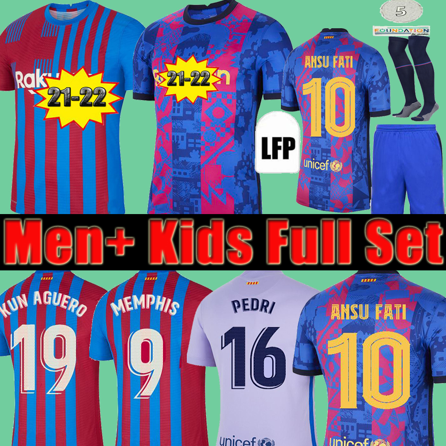 

Camisetas de football MEMPHIS PEDRI Kun Aguero Barcelona soccer jerseys BARCA FC 20 21 22 ANSU FATI 2021 2022 GRIEZMANN F. JONG DEST kit shirt men kids sets socks, Home no patch