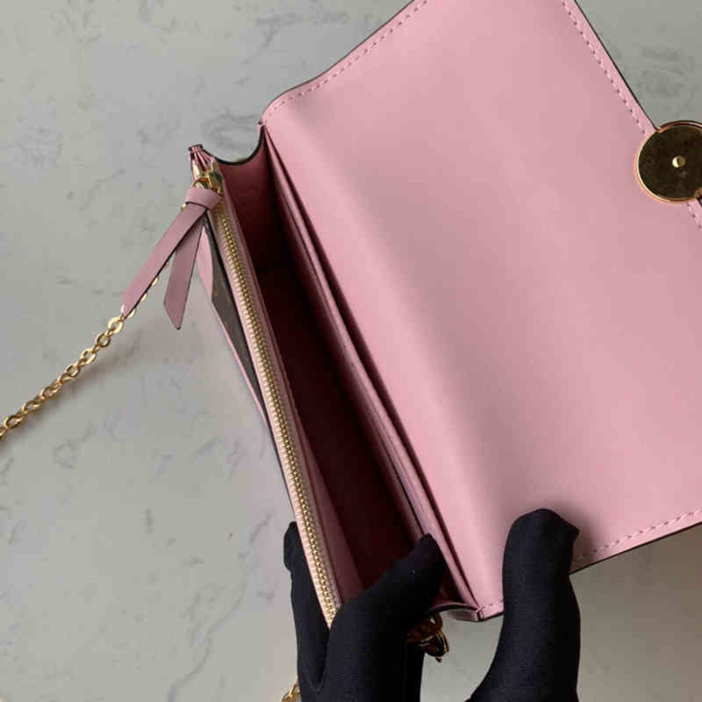 

69578 Flore Chain Wallet Best Version Combine Coated Canvas with Calf Leather Flower Clasp Large Smart Phone Crossbody or Shoulder