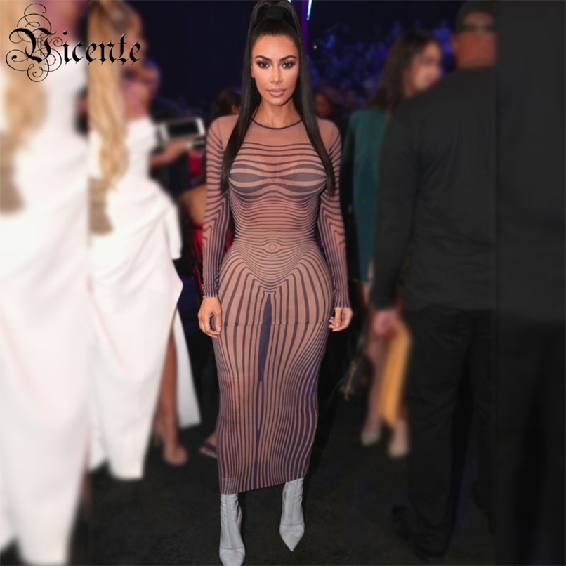 

Trendy Striped Design Mesh Splicing Long Sleeves Celebrity Evening Party Dress 210520, Floral 4