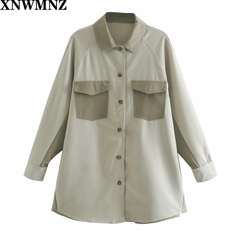 

women Autumn winter patchwork overshirt Collared with long sleeves female fashion casual tops 210520, Multi