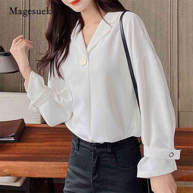 

Autumn Long Sleeve Chiffon Women's Blouse Office Lady Button Pullover Sweet Notched Ladies Shirt Blusas Mujer 10697 210518, White