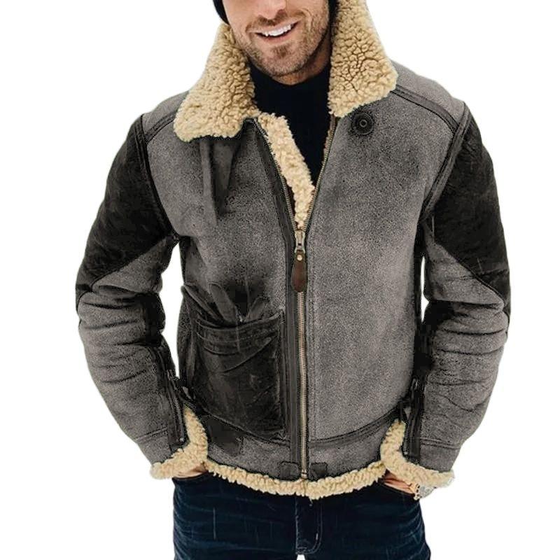 

Men's Jackets 2022 Winter Warm Mens Fashion Zip-up Overcoats Long Sleeve Faux Fur Men Vintage Woolen Turn-down Collar Coats Streetwear, Black;brown