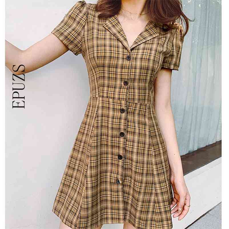 

Summer dress elegant party streetwear cotton vestidos plaid vintage club work ladies es 210521, Yellow dress