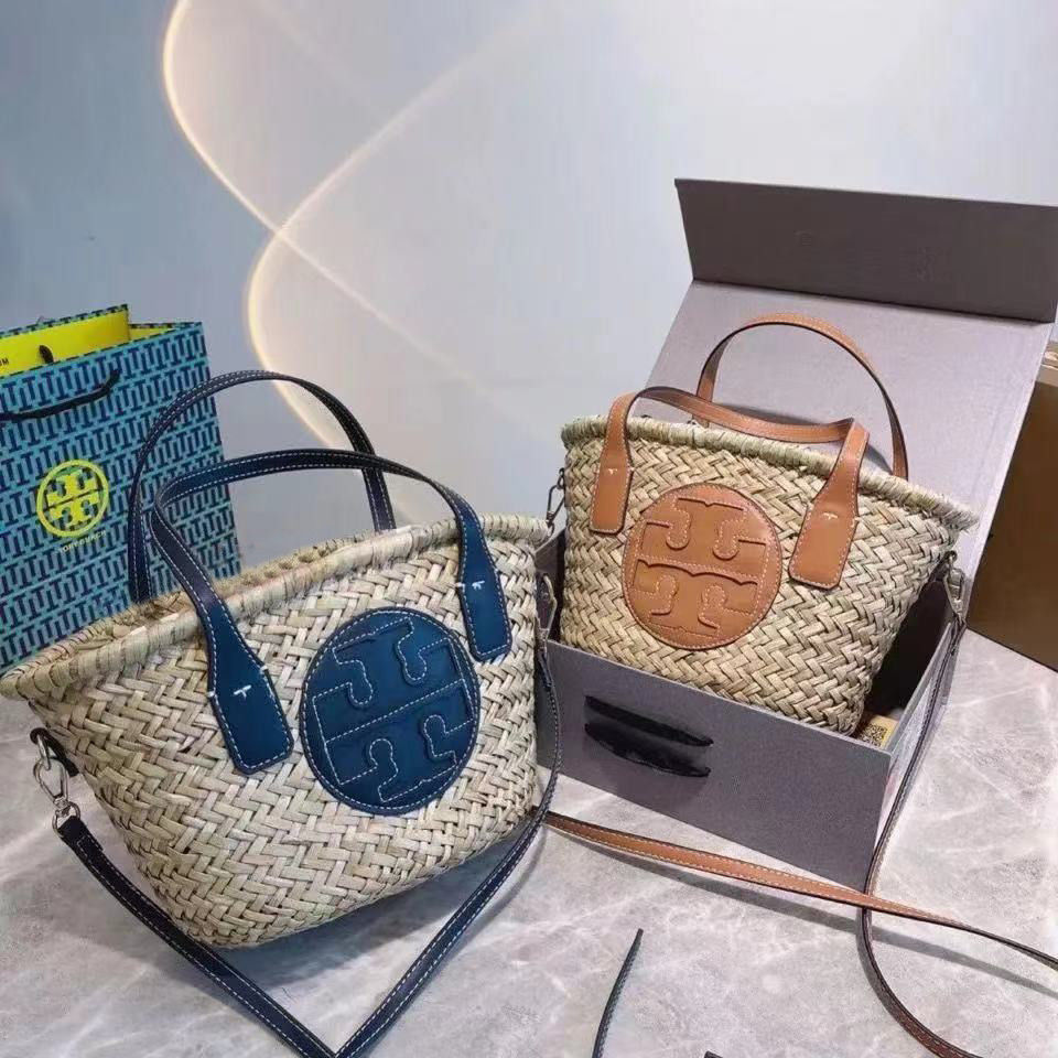 

Handbags Luxurys Designer Tory Straw Women's Bag Tote Woven Messenger Burch zz, Sky blue