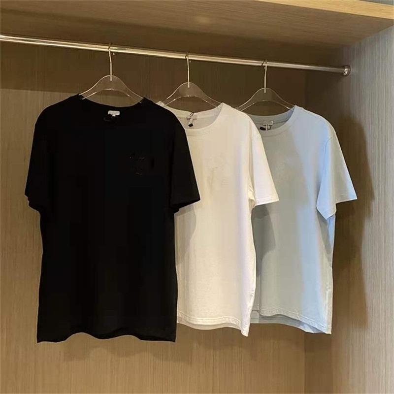 

Spring summer LO round collar chest embroidery cotton short-sleeved T-shirt for men and women shirt high quality 210708, L-e34-black