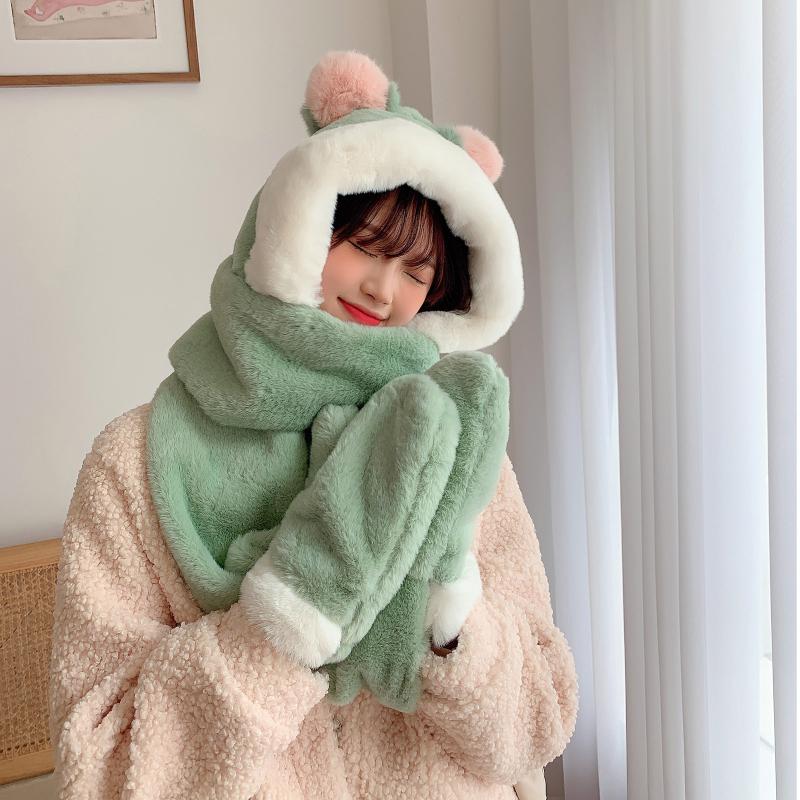 

Hats, Scarves & Gloves Sets Winter Warm Creative Women's Hat Scarf Finger Thickened Plush Girls Outdoor Wool Fleece 3 In 1