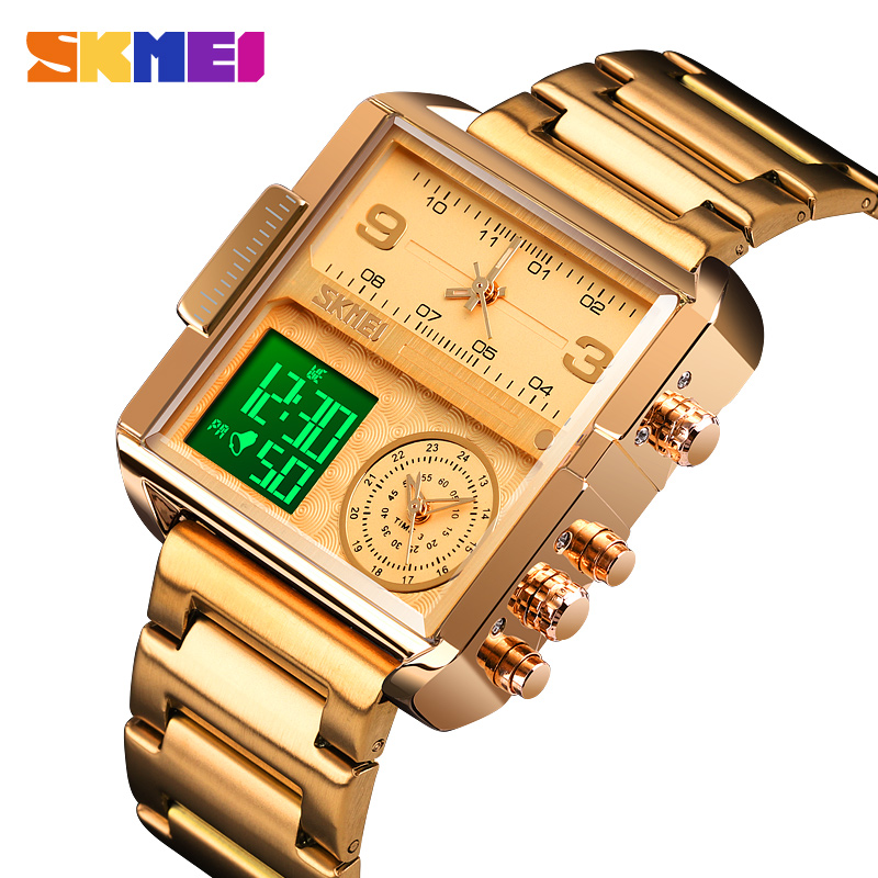 

SKMEI Luxury Men Quartz Digital Watch Creative Sport Watches Male Waterproof Wristwatch Montre homme Clock Relogio Masculinog, Rose gold leather