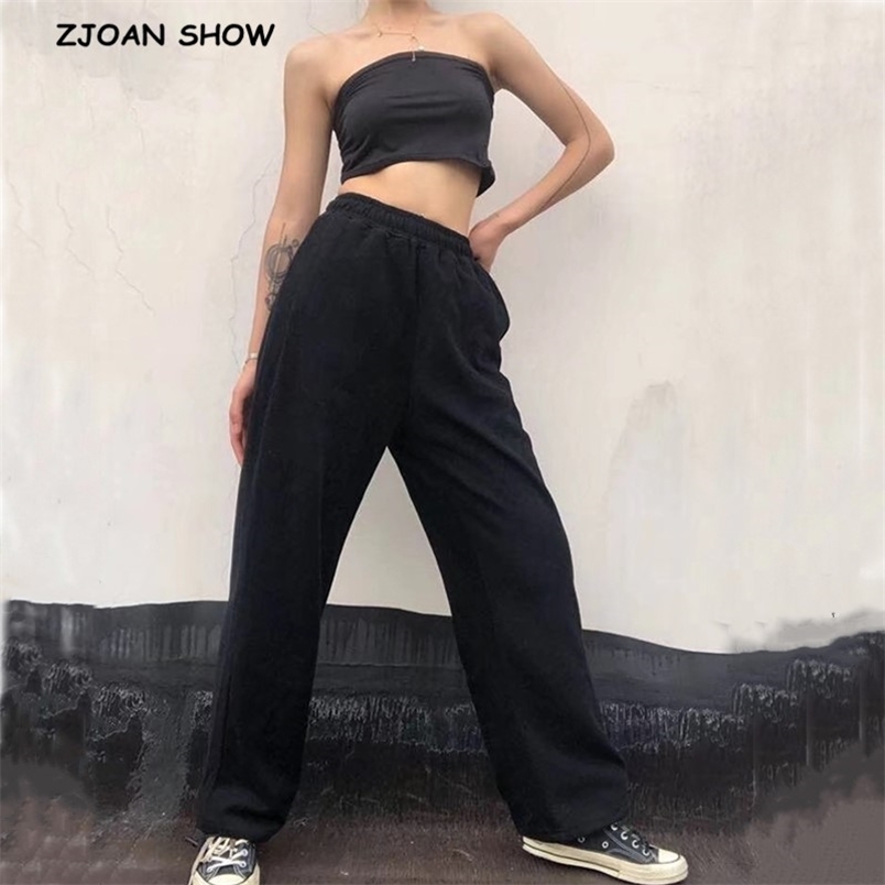 

Streetwear Drawstring Elastic Waist Wide Leg Pants Cool Girl Adjust Cuff Casual Sport Trousers Women Joggers Leisure 210429, Dark grey