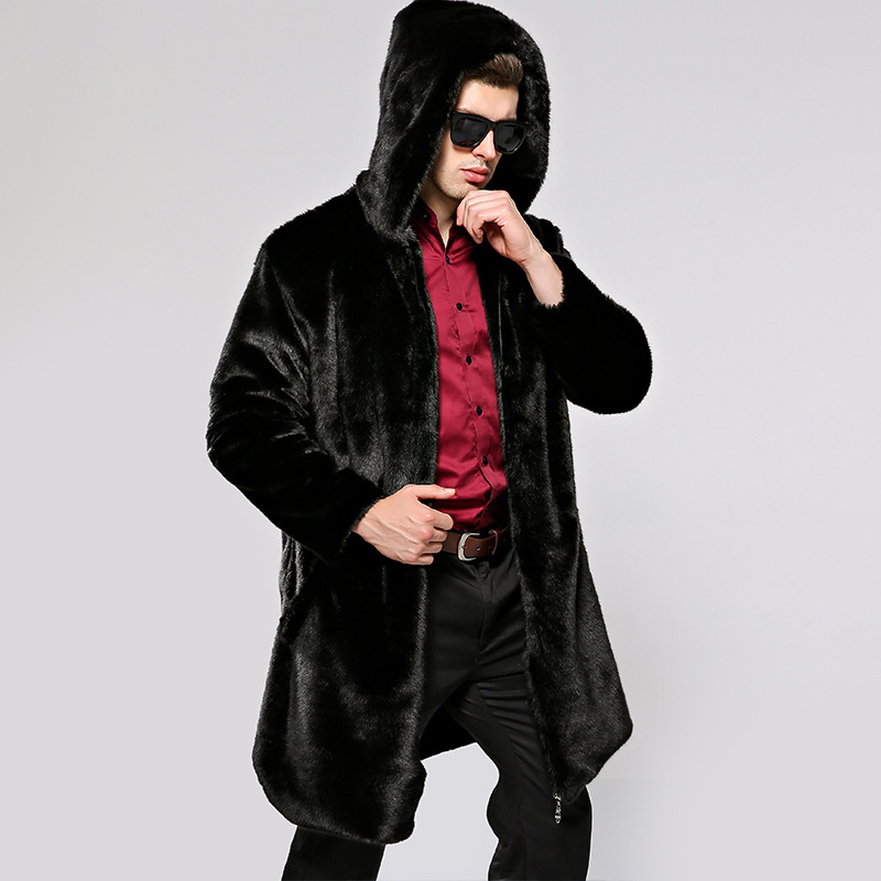 

Trendy Men's Long Slim-fit Men's Faux Fur Coat Mink Mink Fur Coats Furs Coat, Black